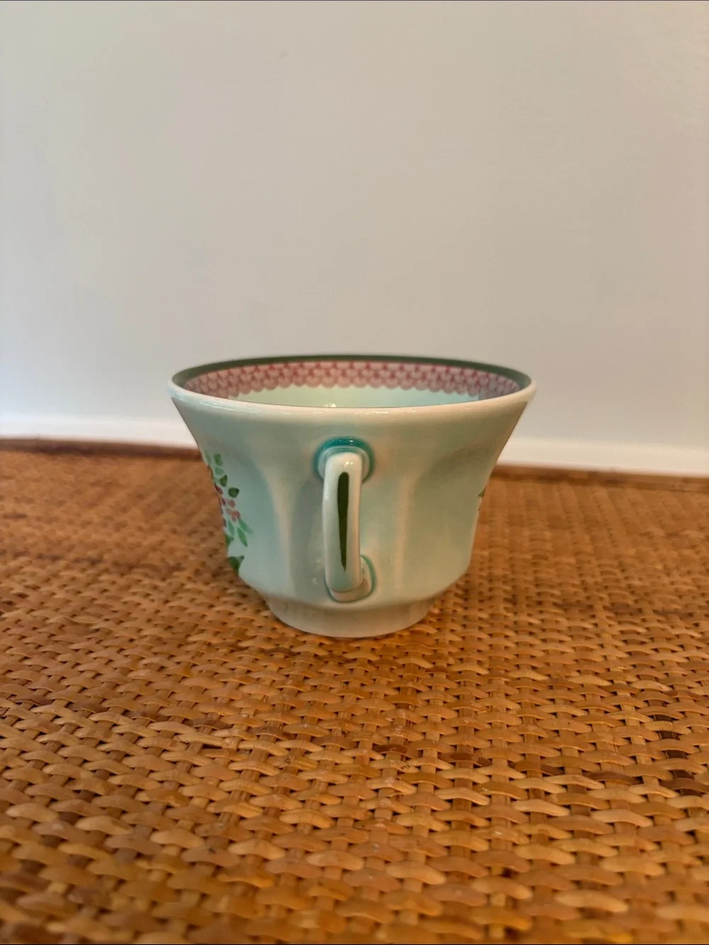Vintage Adams Calyx Ware Mandalay Hand-Painted Floral Ceramic Teacup -Mint Green